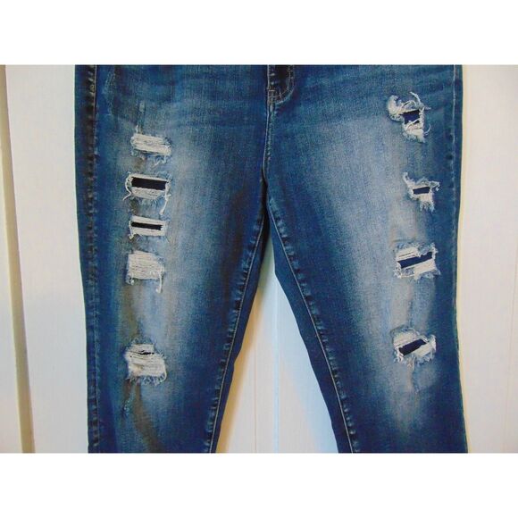 Kan Can High Rise Ankle Skinny Jeans Dark Wash Size 32 distressed great cond - Picture 2 of 8